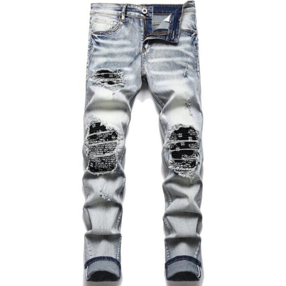 Men's Patch Ripped Stretch Regular Fit Jean